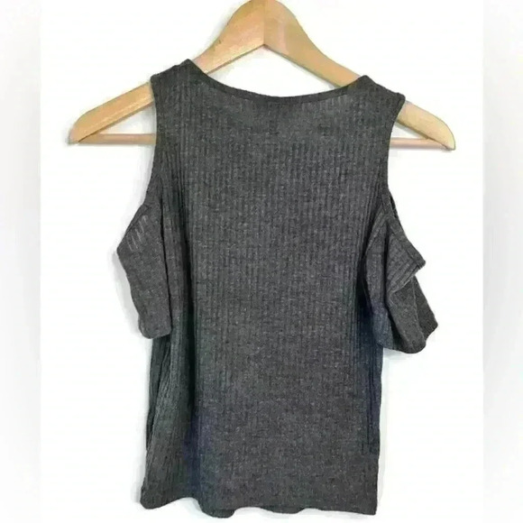 Topshop Women’s Grey Ribbed Sleeve Cut Out Punk Grunge Short  Sleeve Shirt Small - Picture 1 of 9